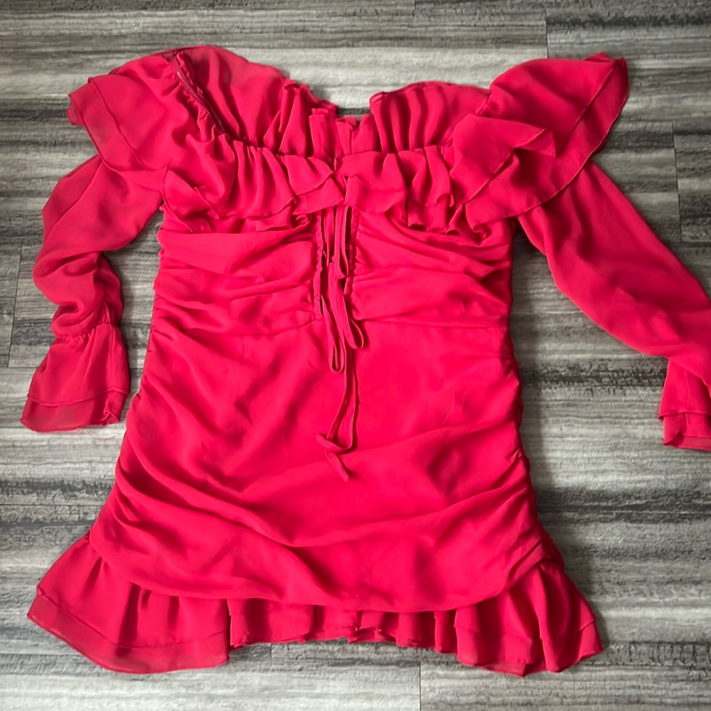 Size M red ruffled dress PLT brand